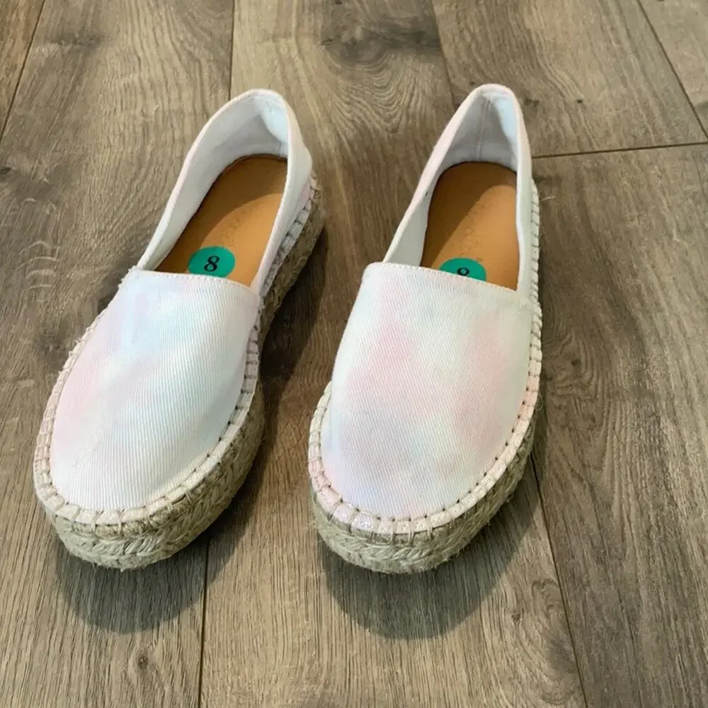 New Splendid Pink & Light Blue Pastel Tie-Dye Espadrille Platform Shoe Size 8